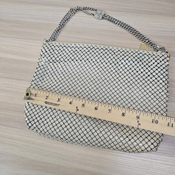 Vintage Metal Mesh Clutch Purse Silver Gold Chain Strap Cream Cocktail Bag Glam